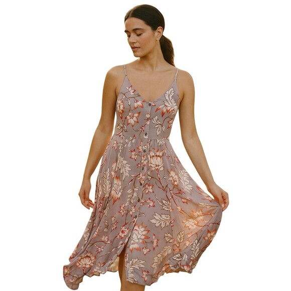 Angie Floral Spaghetti Strap Sundress Size Small Beachy Hankerchief Hem - Picture 1 of 7